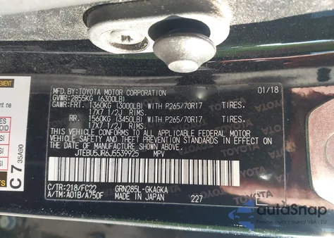 2018 Toyota 4Runner Trd Off Road z USA, uszkodzony, nr VIN JTEBU5JR6J5539925